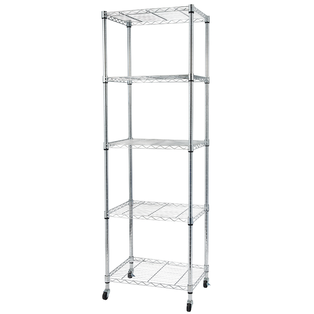 5-Tier NSF Heavy Duty Adjustable Storage Metal Rack with Wheels & Shelf Liners Ideal for Garage, Kitchen, and More - Chrome
